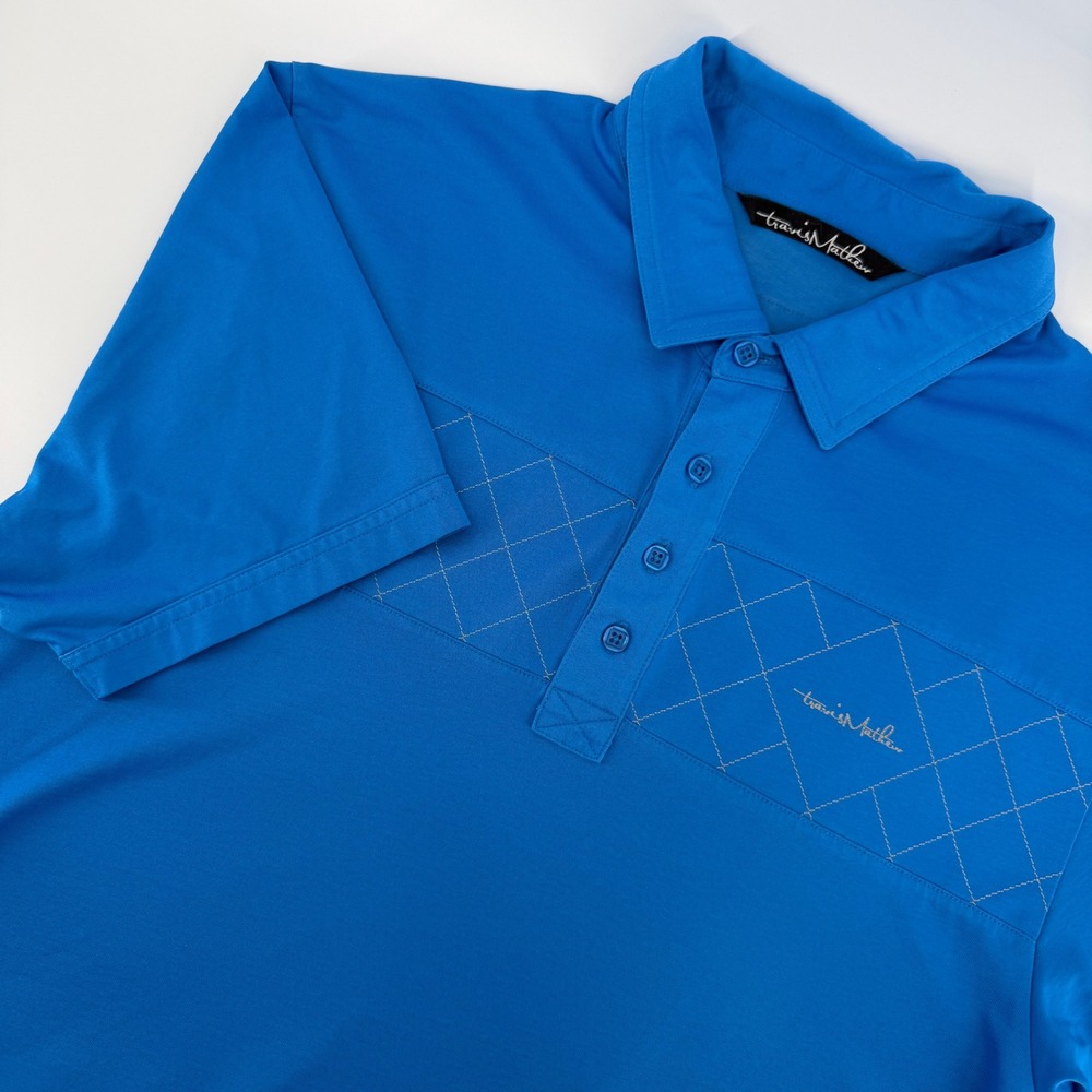 TravisMathew Polo Shirt Mens Large Blue Diamond Quilted Short Sleeve Pima Cotton